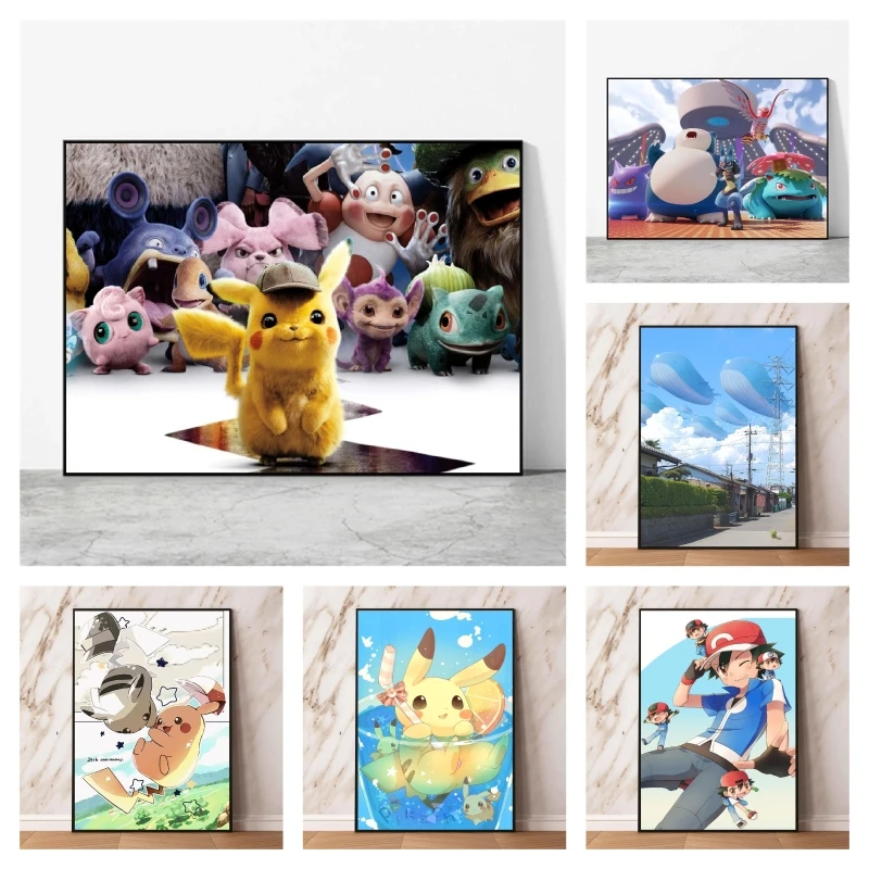 

Canvas Artwork Painting Pokemon Pikachu Children Gifts Living Room Cartoon Character Picture Poster Home Modular Prints