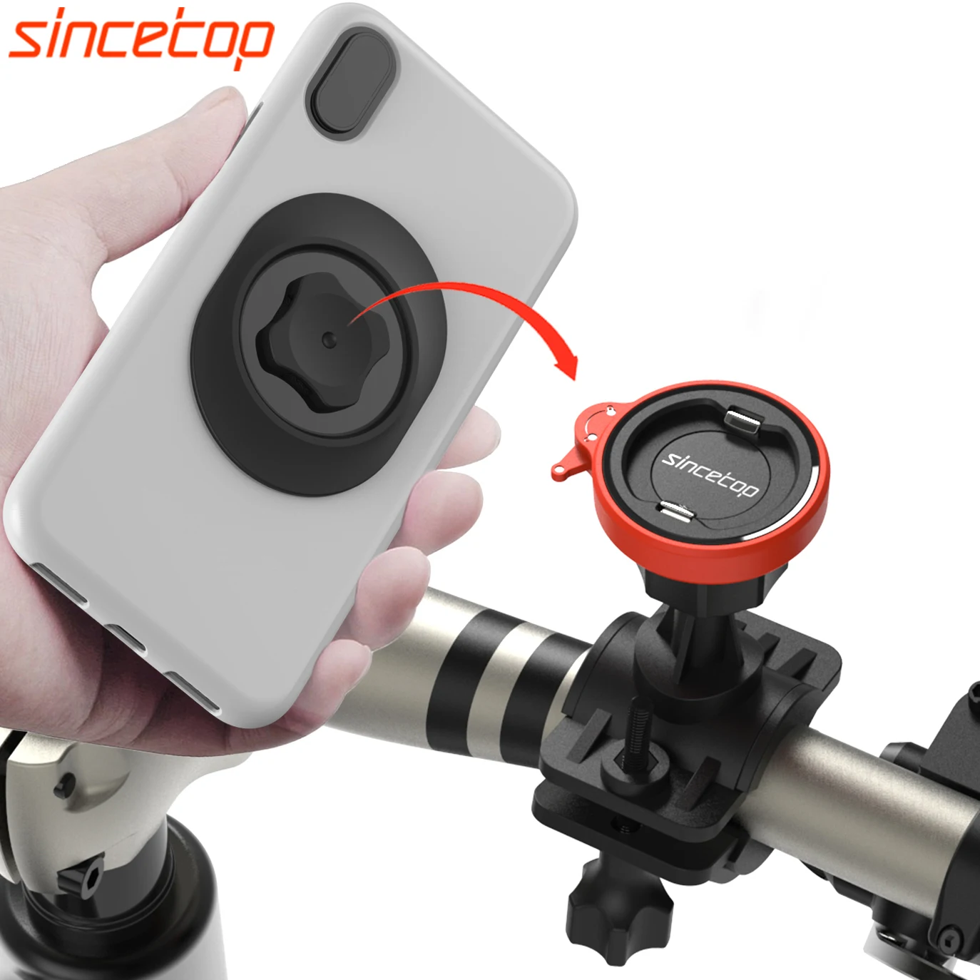 

Bike Phone Mount,Motorcycle Phone Holder with Universal Adapter,Detachable Adjustable 360°Rotation Handlebar Clamp for All Phone