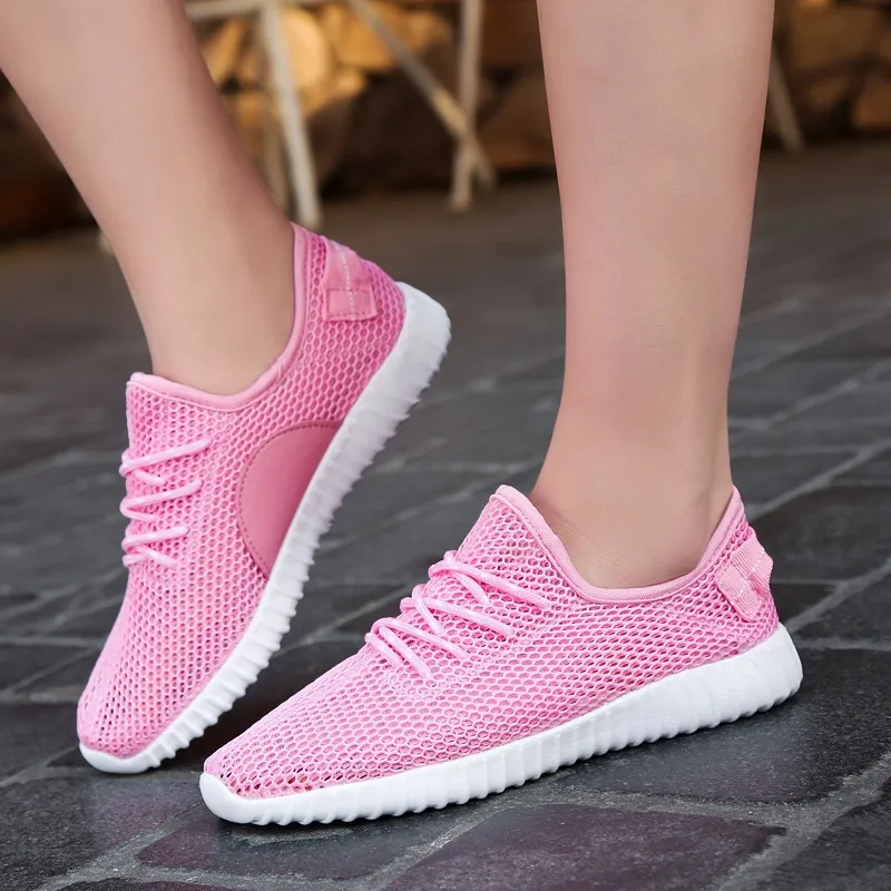 

2022 Summer Women Vulcanized Shoes for Breathable Mesh Shoes Women Sneakers Lightweight Mesh Casual High Quality Green Pink