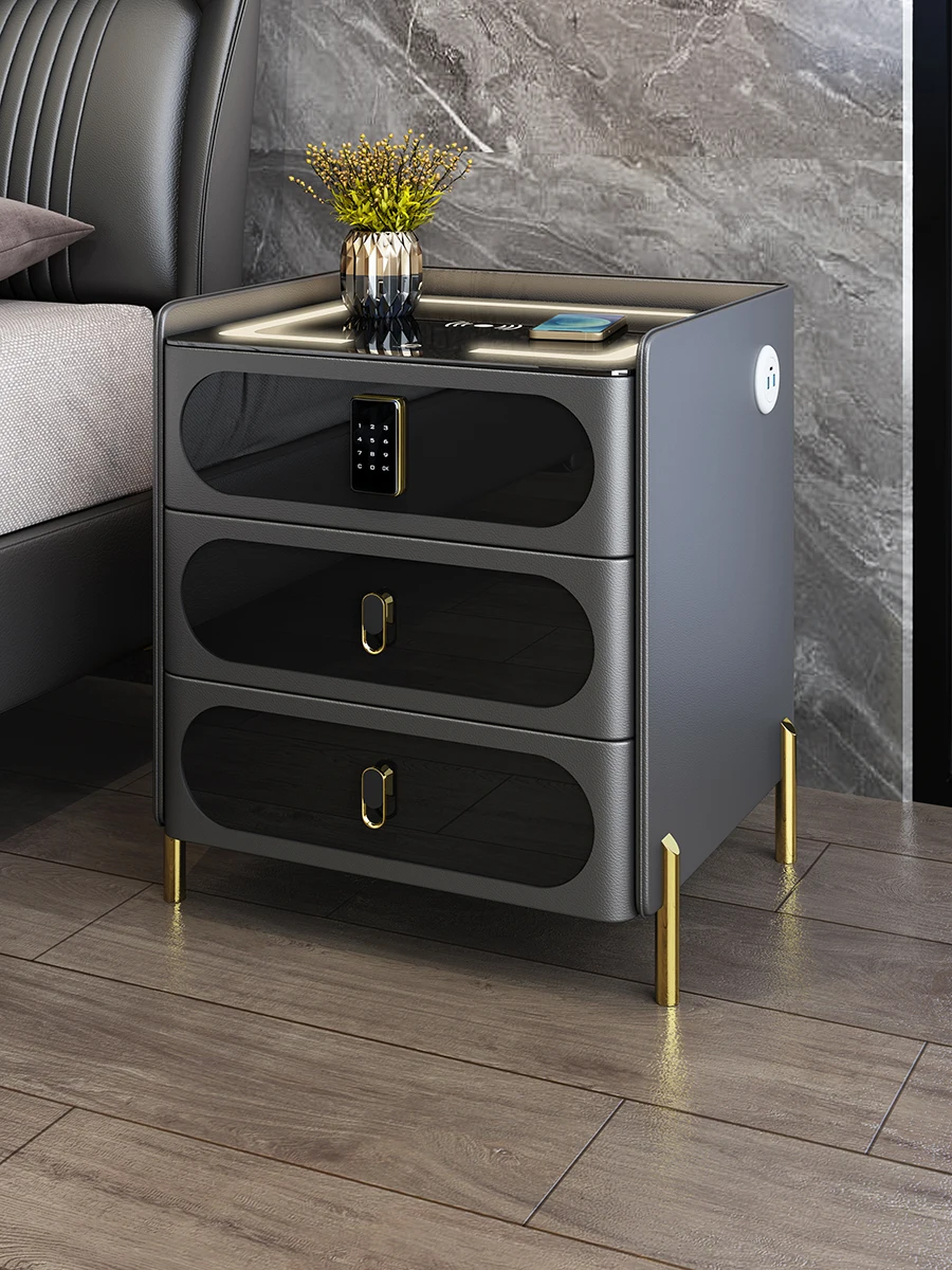 

bedside table, simple and modern, multifunctional, with light, password lock, wireless cha