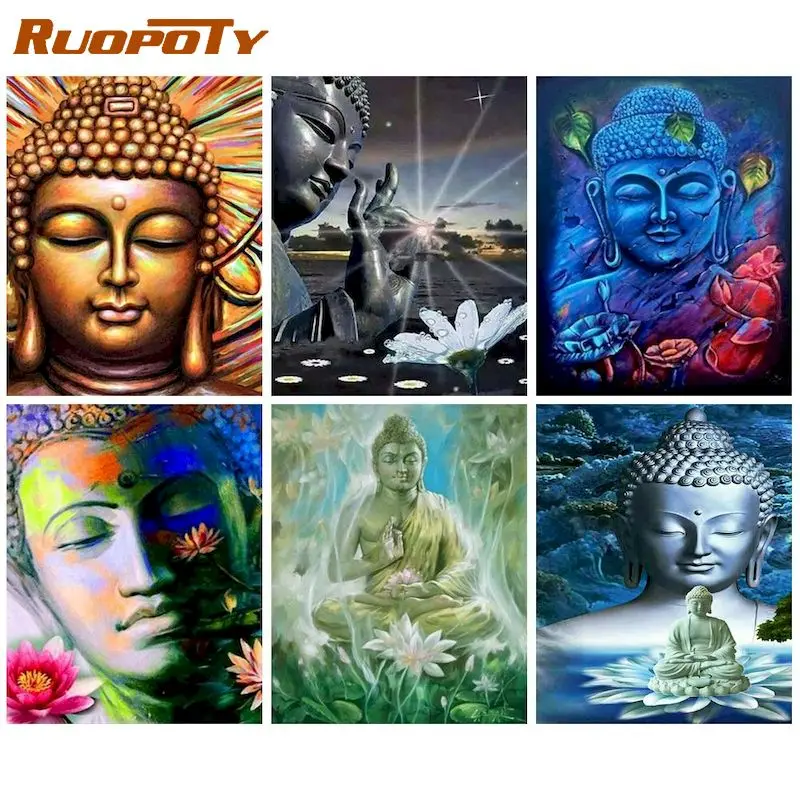 

Алмазная вышивка RUOPOTY «сделай сам», картина 5D с изображением Будды, полноразмерная/круглая мозаика с квадратными/круглыми стразами, украшен...