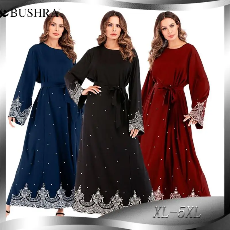 

BUSHRA Creative Novelty Explosion Style Hot Sale Middle East Muslim Embroidered Beaded Long-sleeved Dress Female New 2022