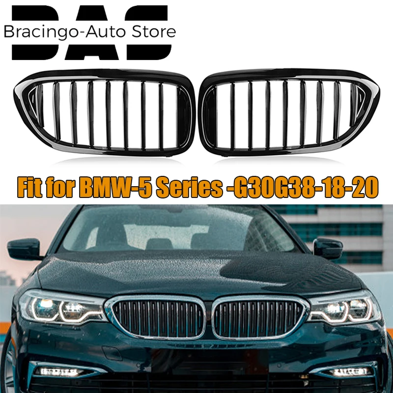 Fit For BMW 5Series G30 G38 525I 530I 540I 550I 2017-2020 Glossy Black Front Bumper Kidney Grille Air Intake Grill Decoration