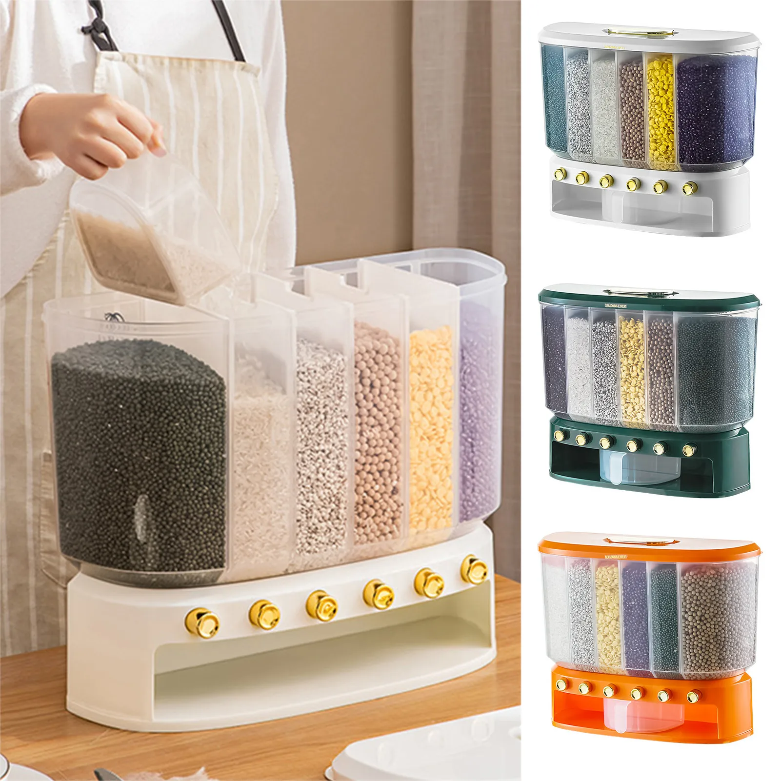 

Wall Mount Cereal Dispenser | Rice Dispenser 6 Grid | Easy Control Aritight Dry Food Storage Container with Lids for Rice Beans