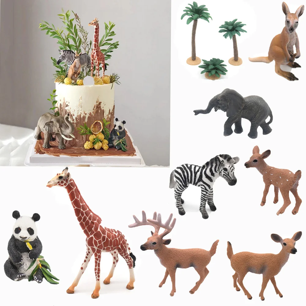 

Jungle Theme Party Decoration Animals Cake Decor Simulation Giraffe Zebra Panda Wild One Safari Cake Topper Birthday Baby Decor