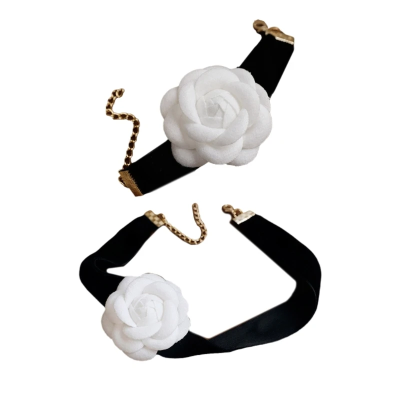 

Camellia Choker Necklace Bracelet White Flower Collar Necklace Neckband Bracelet 264E