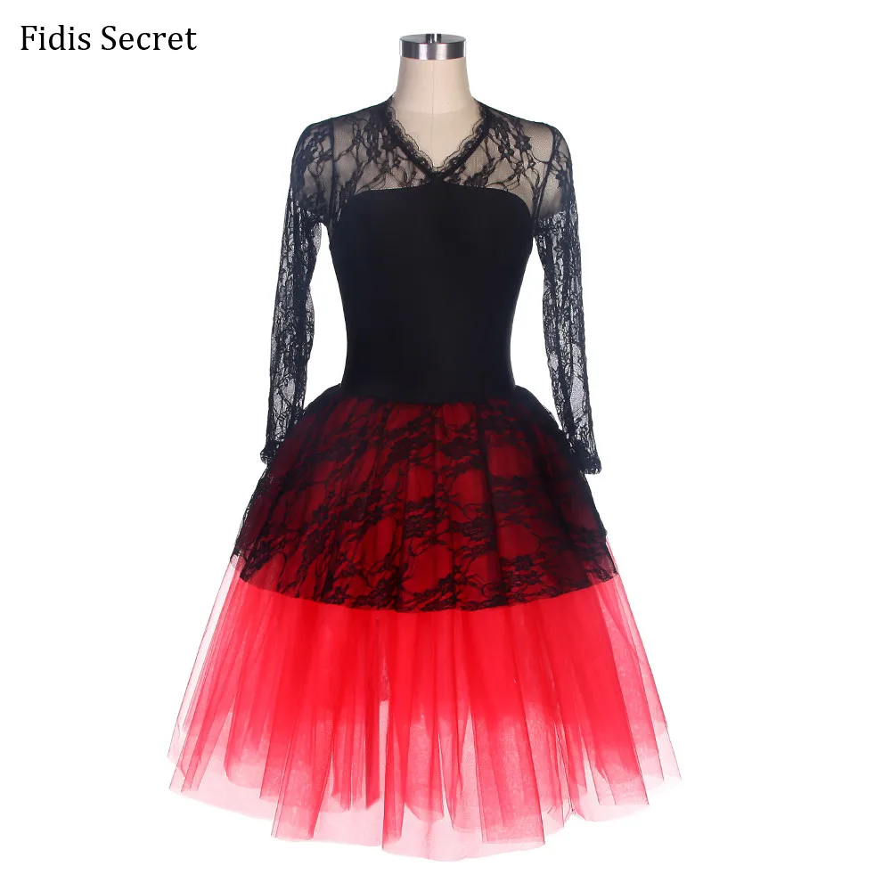 Женская Черная кружевная + красная фатиновая юбка романтичная балетная пачка