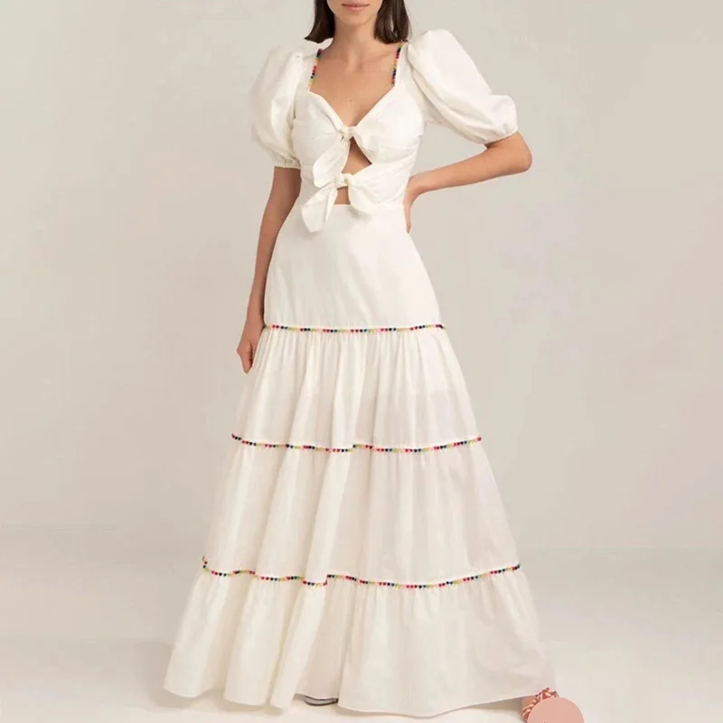 

Женское длинное платье-трапеция во французском стиле bellflower, новое платье с квадратным вырезом и рукавами-фонариками, облегающее платье с пр...