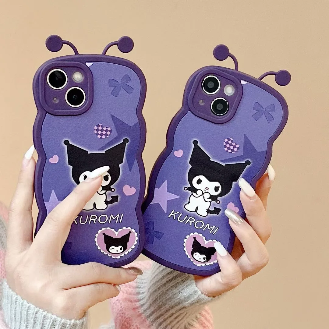 

Sanrio Kuromi Bee Ears Purple Wavy Phone Cases For iPhone 14 13 12 11 Pro Max XR XS MAX X Back Cover