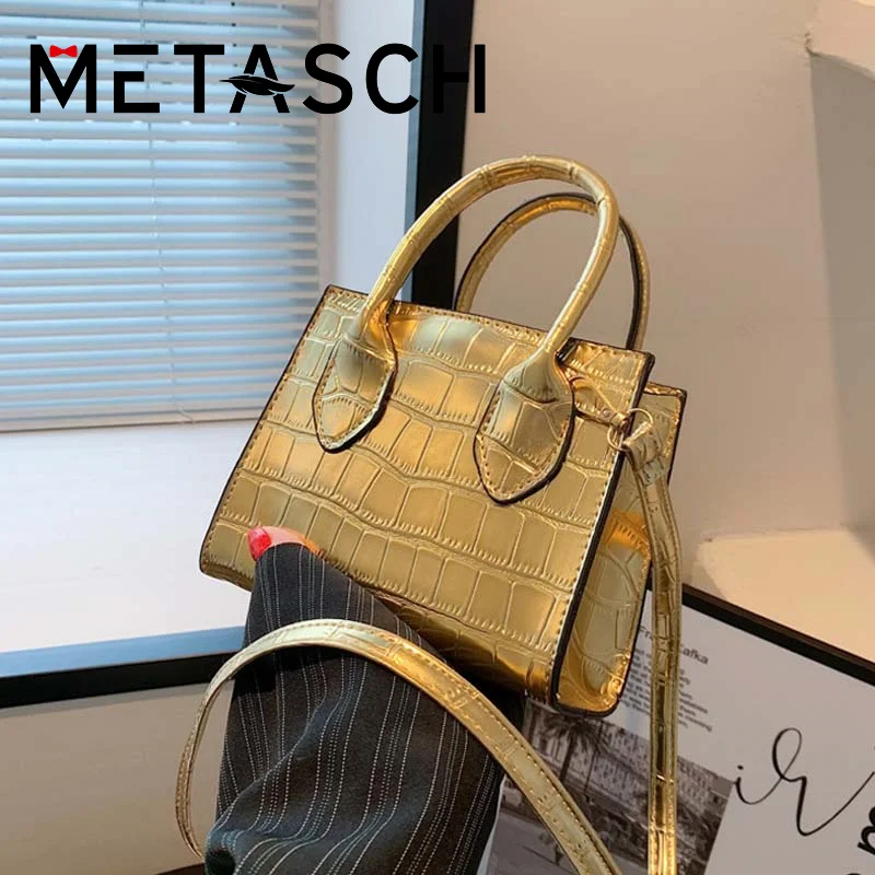 

METASCH Crocodile Pattern Stone Lacquer Leather Retro Small Square Bag 2022 New Fashion Shoulder Messenger Bag Crossbody Bag