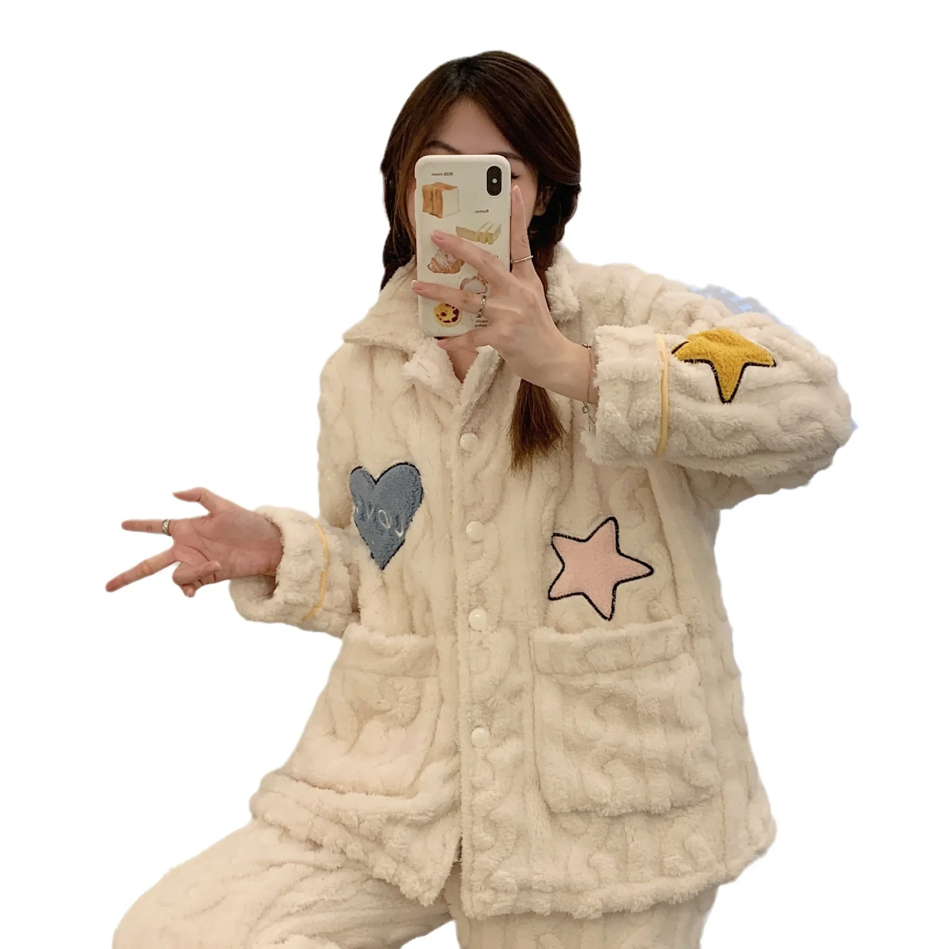 Новый Зимний вязаный кардиган жаккардовая флисовая женская одежда для сна с