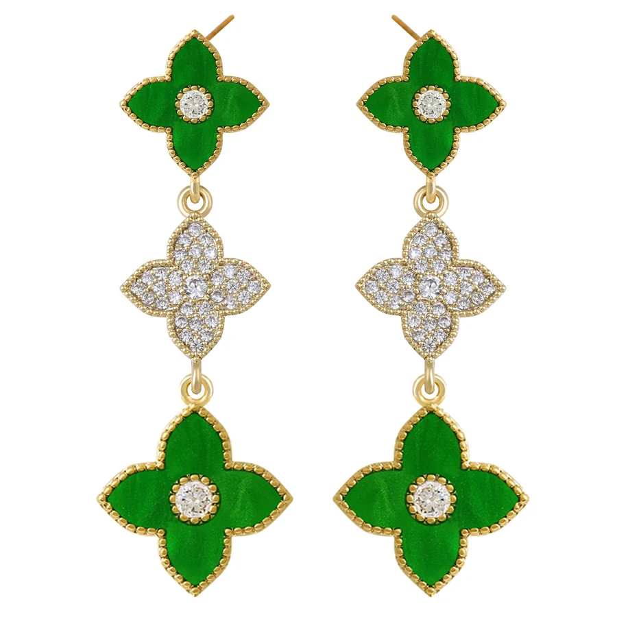 

Four Leaf Clover Earrings with Cubic Zirconia, Kpop Crystal Gold/Silver Plated Drop Dangle Ear Jewelry for Women Teen Girls