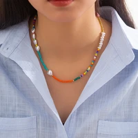 2022 new summer boho colorful seed beads pearl handmade collar clavicle short choker necklaces for women female jewelry gift
