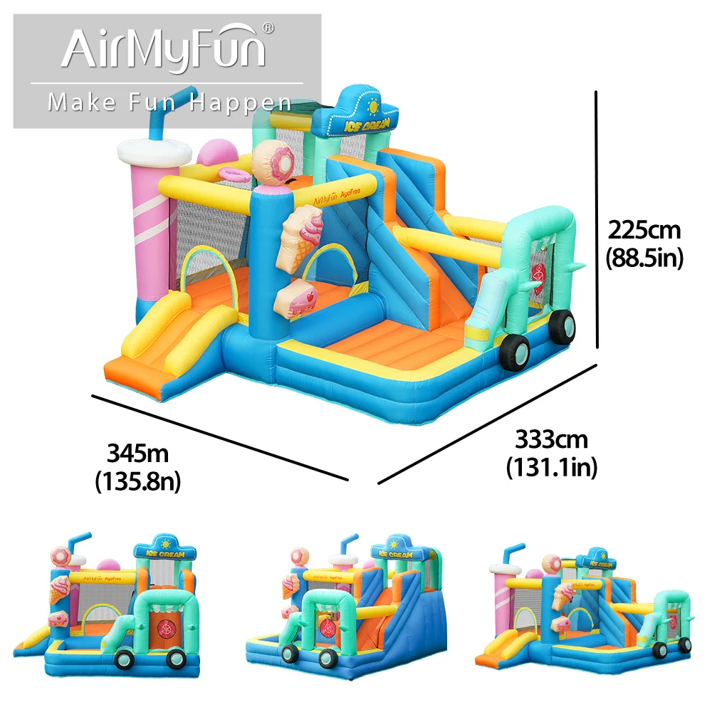 Фото Airmyfun новый дизайн надувной замок прыгающий дом мороженое автомобильный комбинированный детский надувной отказов замок с горкой №5