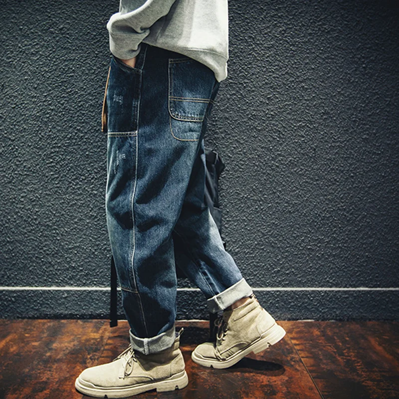 Streetwear Men 2022 New Style Pattern Recreational Blue Cargo Pants Straight Cylinder Comfortable Loose Large Jeans Autumn Women