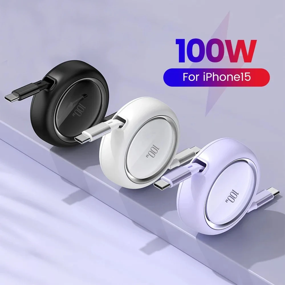 Выдвижной Кабель Usb C Мощностью 100 Вт Портативный Дорожный Шнур Для Iphone 15 Серии Xiaomi