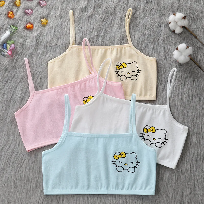 

Kawaii Sanrioed Anime series HelloKitty cute fashion girl puberty Cartoon simple Breathable comfortable No rims pure cotton Vest