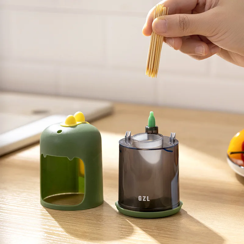 

Creative Dinosaur Toothpick Holder Automatically Pops Up Toothpick Box Household Table Cartoon Toothpick Storage Box Living Room