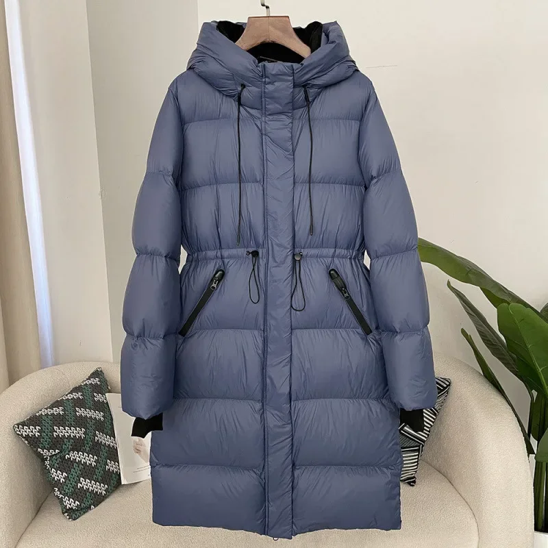 Женское длинное пуховое пальто с талией |