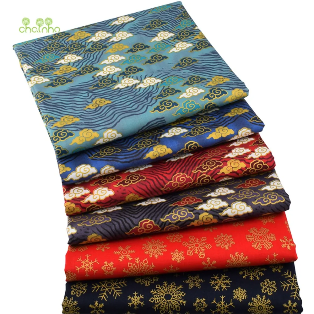 

Chainho,Printed Twill Weave Cotton Fabric,Patchwork Cloth,DIY Quilting Sewing Material,Bronzing Series,3 Specification,CC362
