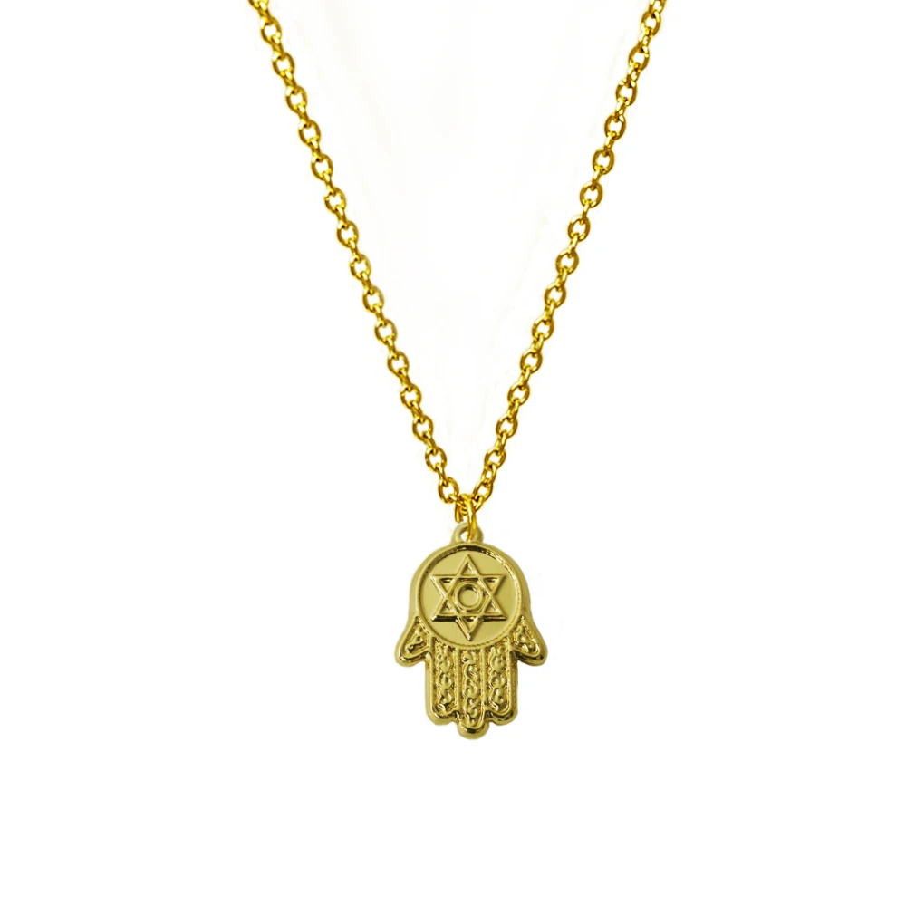 

Retro Hand of Fatima Pendant Necklace for Men Stainless Steel Engraved Star of David Necklace Women Amulet Choker Jewelry
