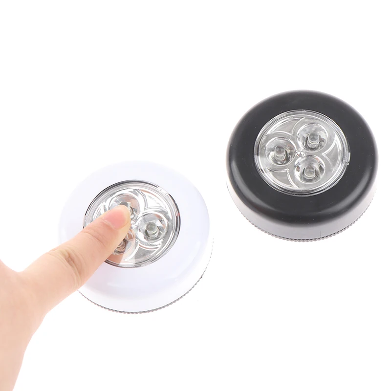 

2PCS 3 LEDs Touch Control Night Light Round Lamp Under Cabinet Closet Push Stick On Lamp Home Kitchen Bedroom Automobile Use