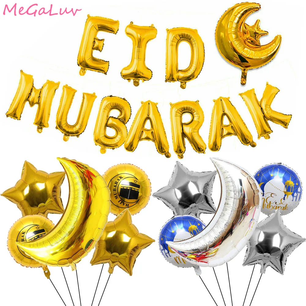 

Eid Mubarak Balloons kit Star Moon Foil Balloon for Home Islamic Ramadan Muslim Festival Eid Al-Fitr Party Decorations Globos