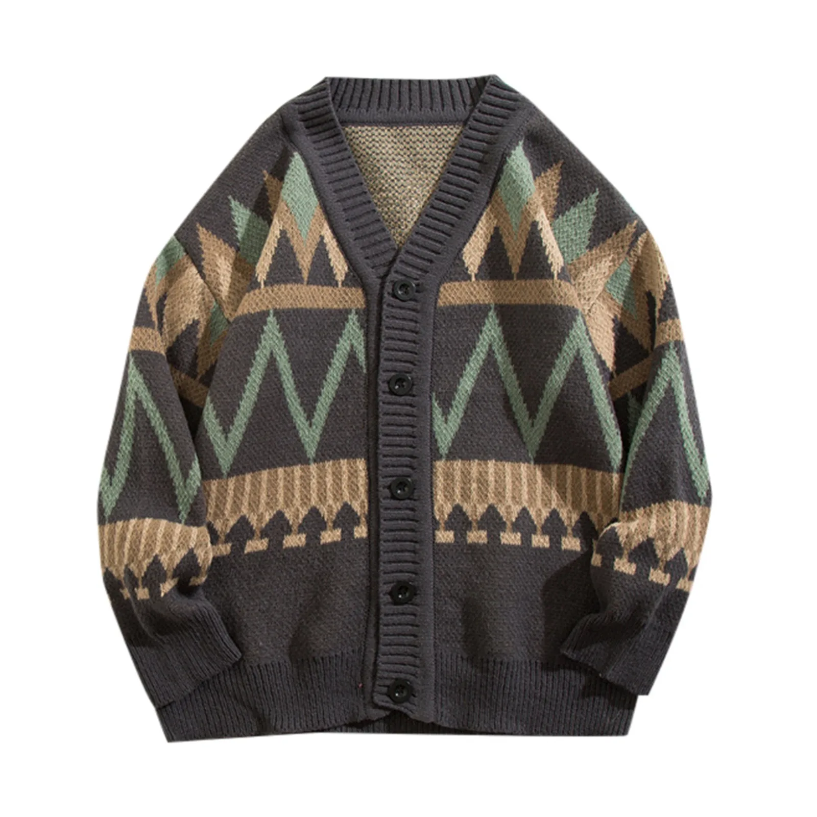 

Men'S Spring And Autumn Color Contrast Loose V Neck Sweater Cardigan Casual Top Coat Trend Heavy Wool Turtle Neck Sweater