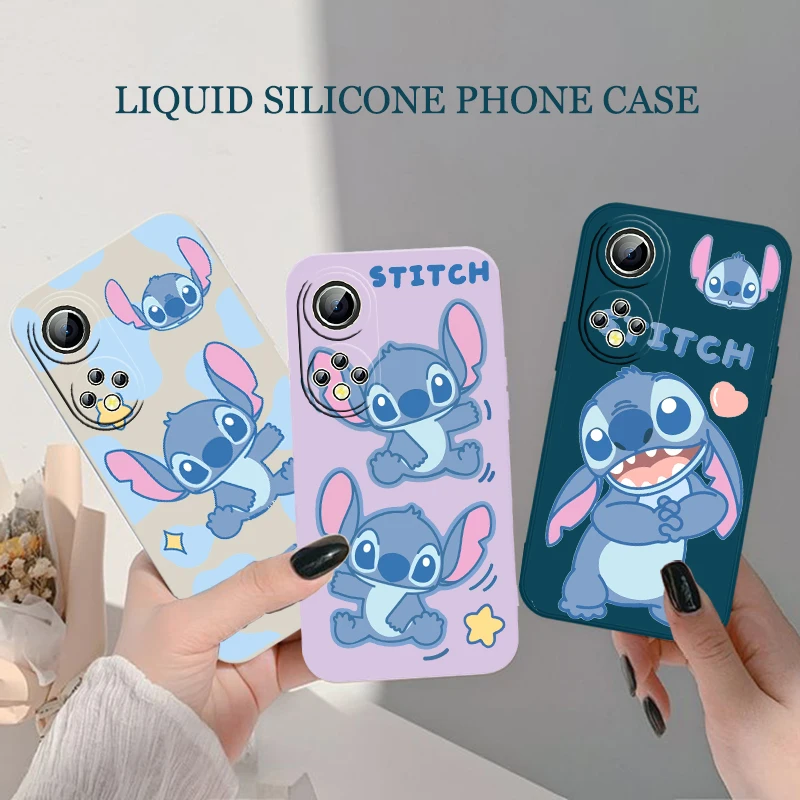 

Disney Stitch Phone Case For Huawei Honor 60 SE 50 30S 20 20E 10X 10i 9X 9C 9S 8A Liquid Rope Funda Cover Soft Back Capa