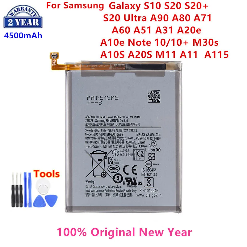 

100% original Battery For Samsung Galaxy S10 S20 S20+ S20 Ultra A90 A80 A71 A60 A51 A31 A20e A10e Note 10/10+ M30s A20S M11