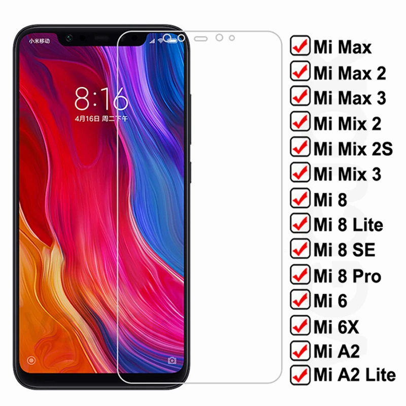 

9D Full Cover Tempered Glass For Xiaomi Mi 8 SE A2 Lite Mix 2 2S 3 Protective Glass Film On the Mi 6 6X Max 2 3 Screen Protector