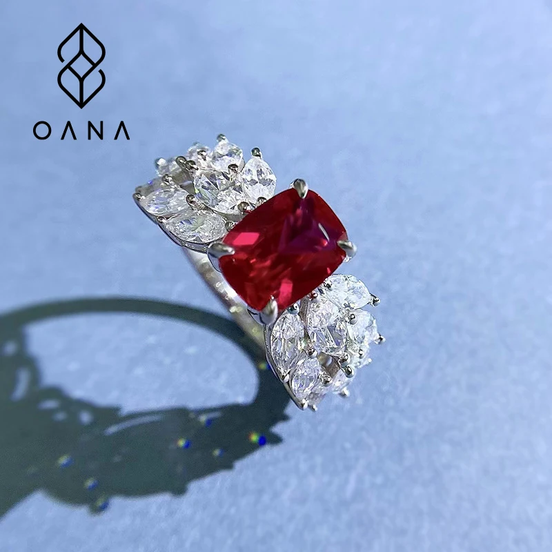 

OANA S925 Silver Pigeon Blood Red Angel Wings Ruby Ring Women's Versatile Jewelry Free Shipping