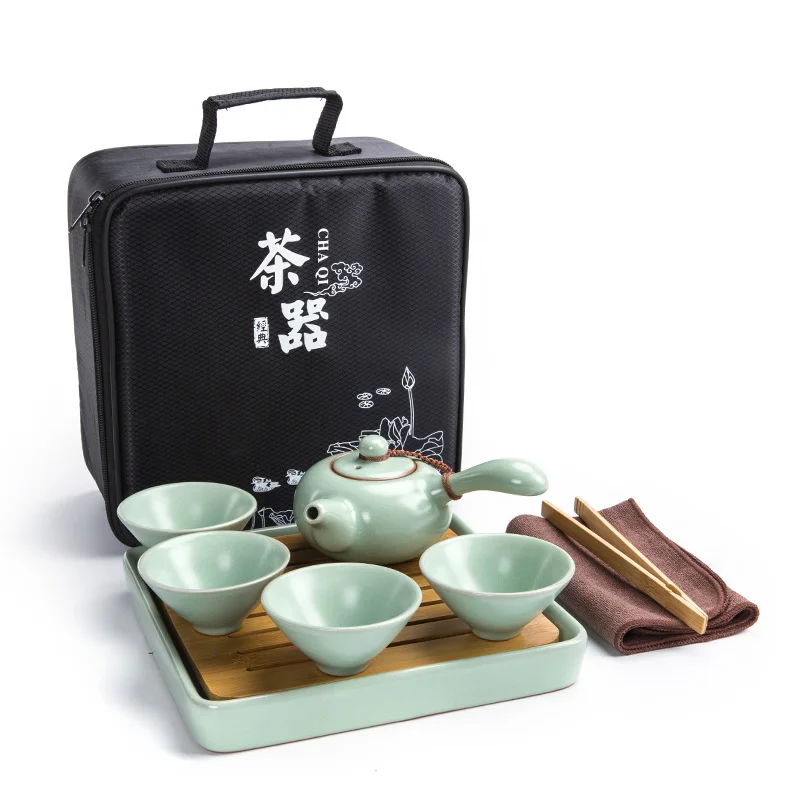 

Promotion New Ru Ware Travel Tea Set Household Tea Cup Teapot Simple Outdoor Japanese Kung Fu Tea Pot Cup Portable Bag Set Quick