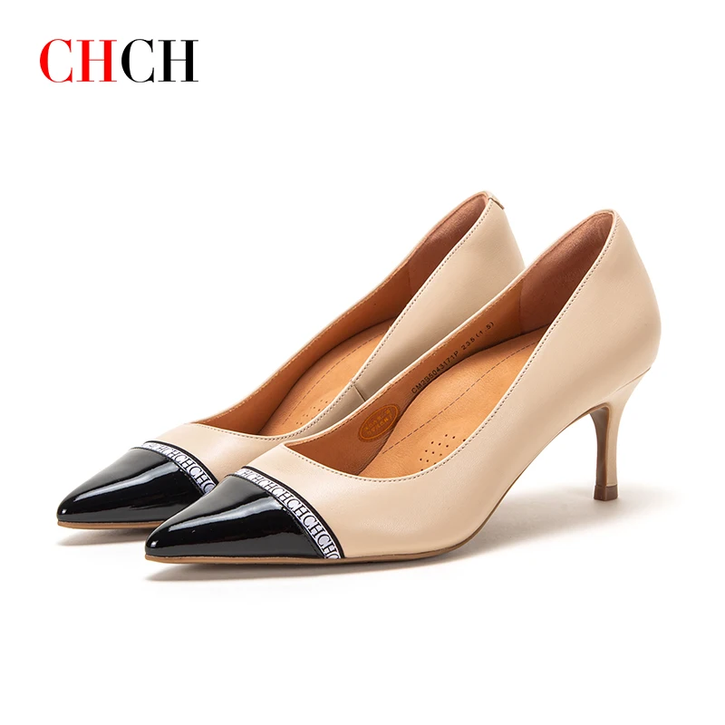 

CHCH Fashion 6.5cm High Heels Sheepskin Shaping Correction Heightening Balance Shoes Pointed Toe Female Thin High Heels