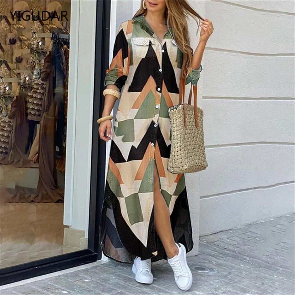 

Summer Boho Long Dress Women Vintage Paisley Print V-Neck Beach Style Maxi Dress Elegant Short Sleeve Belted Split Dress Robe