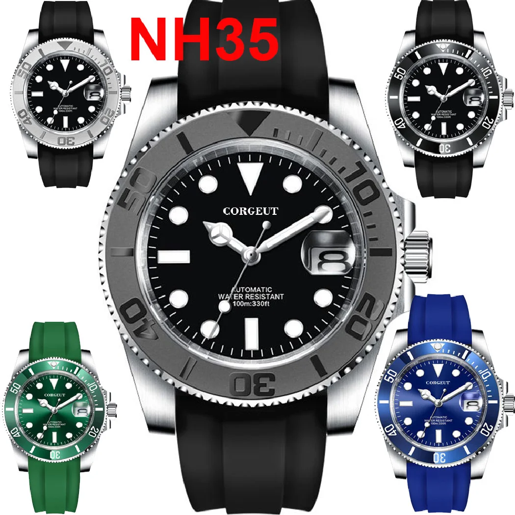 

Модные японские часы для яхты corgтело 24 Драгоценности NH35 40 мм стальные автоматические мужские часы Cystal Miyota матовый церемонический ободок резиновый ремешок