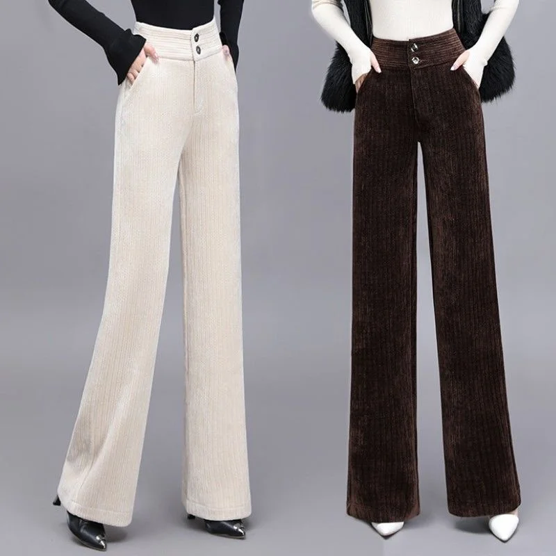 Autumn Winter 2023 Fashion Women's Woolen Pants New High Waist Casual Straight Pants Ladies Wool Blend Trousers Topd R49