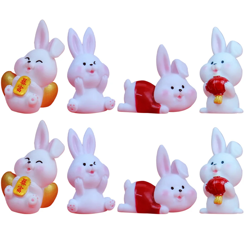 

Rabbit Figurines Decor Bunny Zodiac Miniature Decorations Resin Animal Year Toys Landscapehome Figurinecartoon Desktop Micro