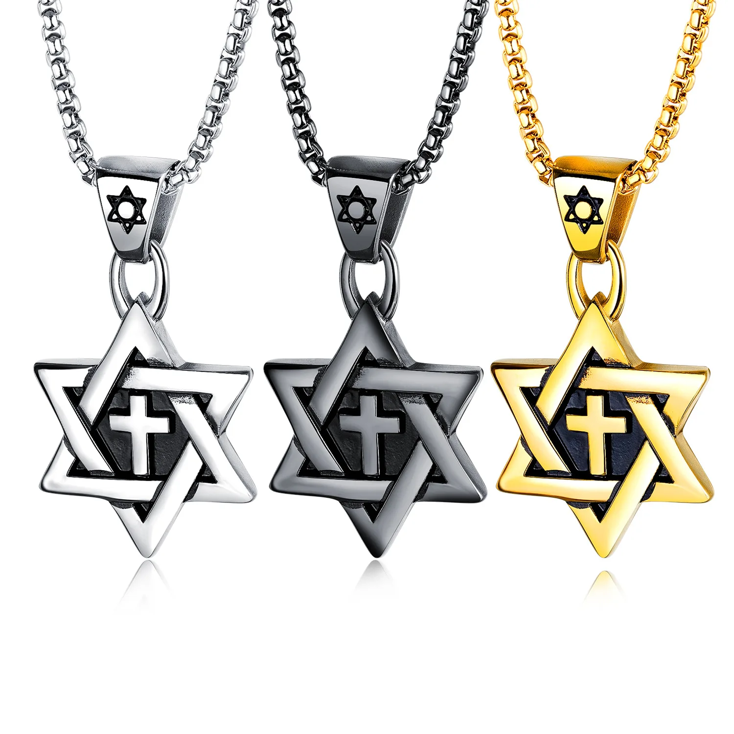 

Men's Cross Necklace Six Star Tide Men's Titanium Steel Ornaments Retro Pendant Pendant