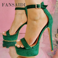 fansaidi fashion female summer stilettos heels green platform sandals sexy clear heels narrow band new consice plus size45 4647