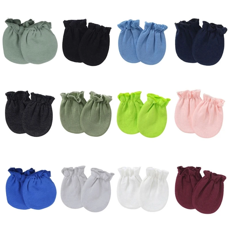

Solid Color No Scratch Mitts Baby Anti Scratching Soft Cotton Gloves Newborn for Protection Face Scratch Hands Gloves