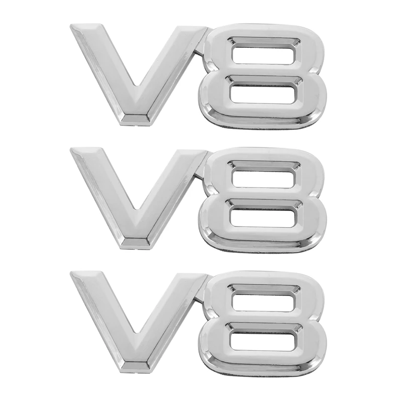 

3X 7.5X3.5Cm Auto Car V8 Stickers 3D Chrome Sticker Badge Emblem