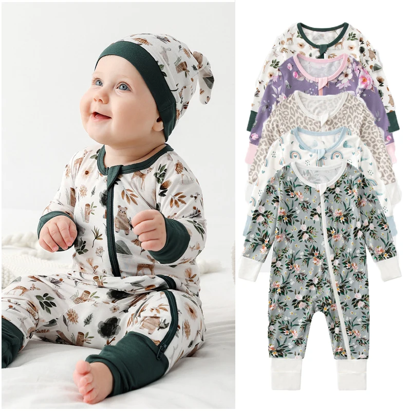 

2023 Baby Romper Bamboo Fiber New Born Zipper Printed Footies Boy Girl Clothes Newborn Clothing Onesie Sleepers Jumpsuit Pajama