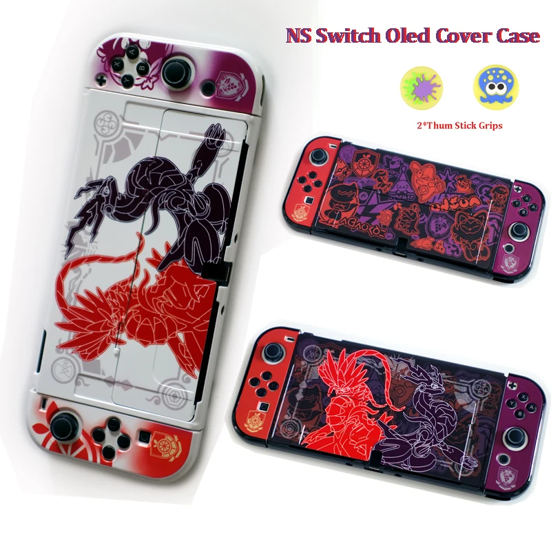 

3 In 1 Hot Game PM Scarlet and Violet Skin Shell Case Hard PC Console Protective Cover With 2 Caps For Nintendo Switch OLED