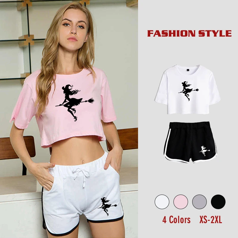 

Women's Summer Tracksuit Crop T-shirt + Pants Slim Fitness Suit Workout Gym Clothing Running Tracksuits Sports Wear Suits