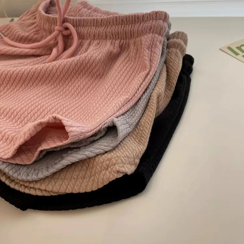 High Waist Sport Shorts Women Summer Loose Wide Leg Elastic Waist Lace Up Drawstring Casual Korean Irregular U Shape Bottoms New