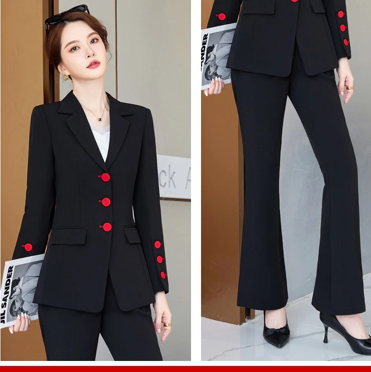Woman Jacket Pants Formal Two-piece Suit Female Office Outfits 2023 Women Fashion Work Wear Flared Pantsuit 2 Piece Blazer Set