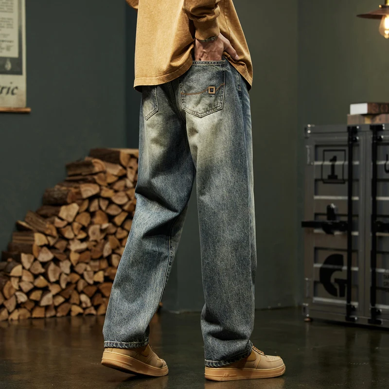 Мешковатые джинсы мужские широкие брюки повседневные большого размера для