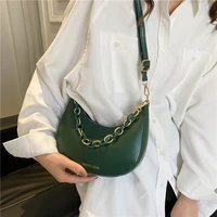 new popular underarm bag solid color single shoulder pu leather chain fashion messenger bag western style crescent hand wallet