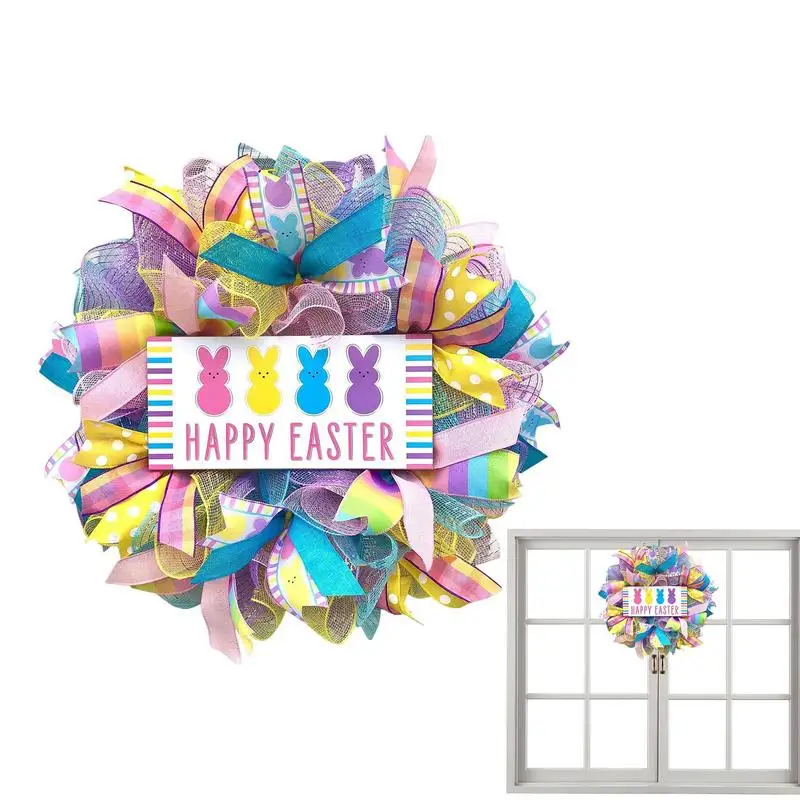 

Пасхальный дверной венок, Пасхальный венок кролика, весеннее украшение 13,8 дюйма, весенний дверной венок с пастельным кроликом в пасторальном стиле для помещений
